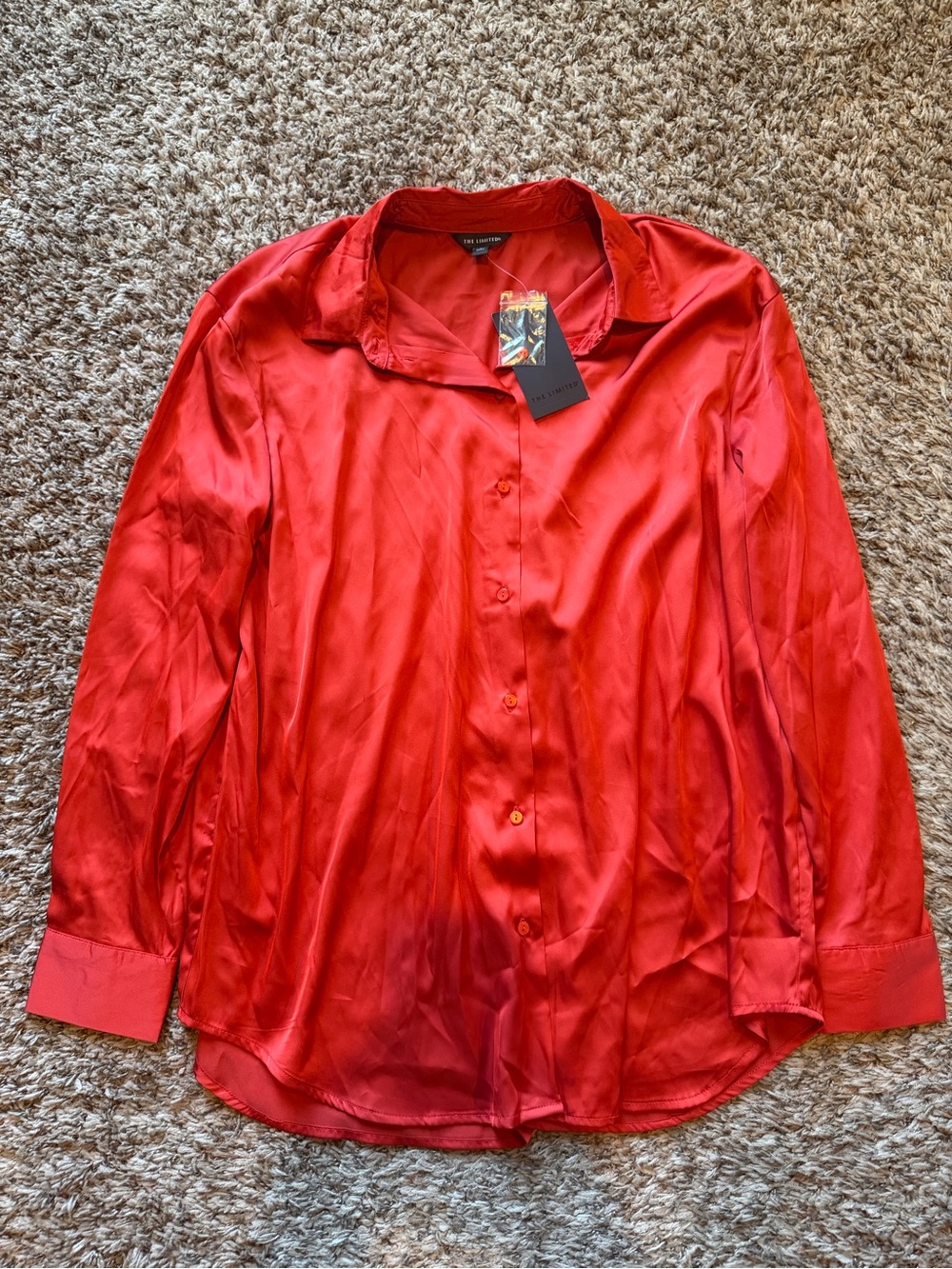 NWT The Limited Orange Satin Button-Down Shirt Size L